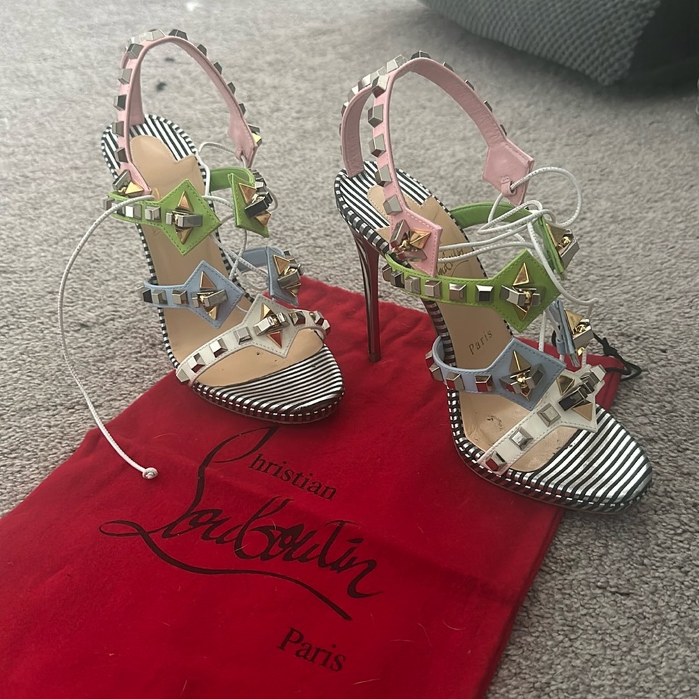 Christian Louboutin Excellent Condition Multi-color Stud Ankle Stra Heel